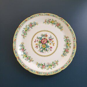 Coalport Ming Rose Dinner Plate, Pink Yellow & Blue Floral, Scalloped Gold Edge,